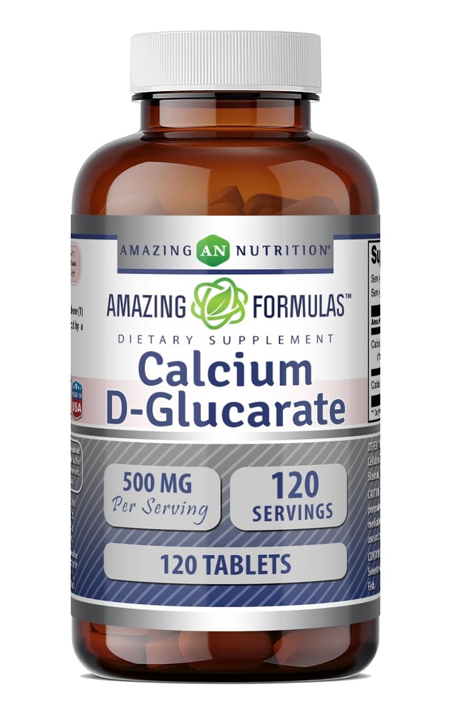 Amazing Formulas Calcium D-Glucarate 500 Mg | Tablets Supplement | Non-GMO | Gluten-Free | Made in USA (1 Pack | 120 Count)