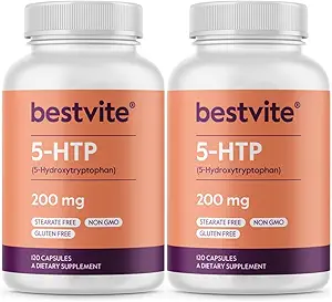 BESTVITE 5-HTP 200 mg par gélule (240 gélules) (120 x 2) - Pas de stéarate - Pas d'agents de débit - Sans gluten - Non OGM