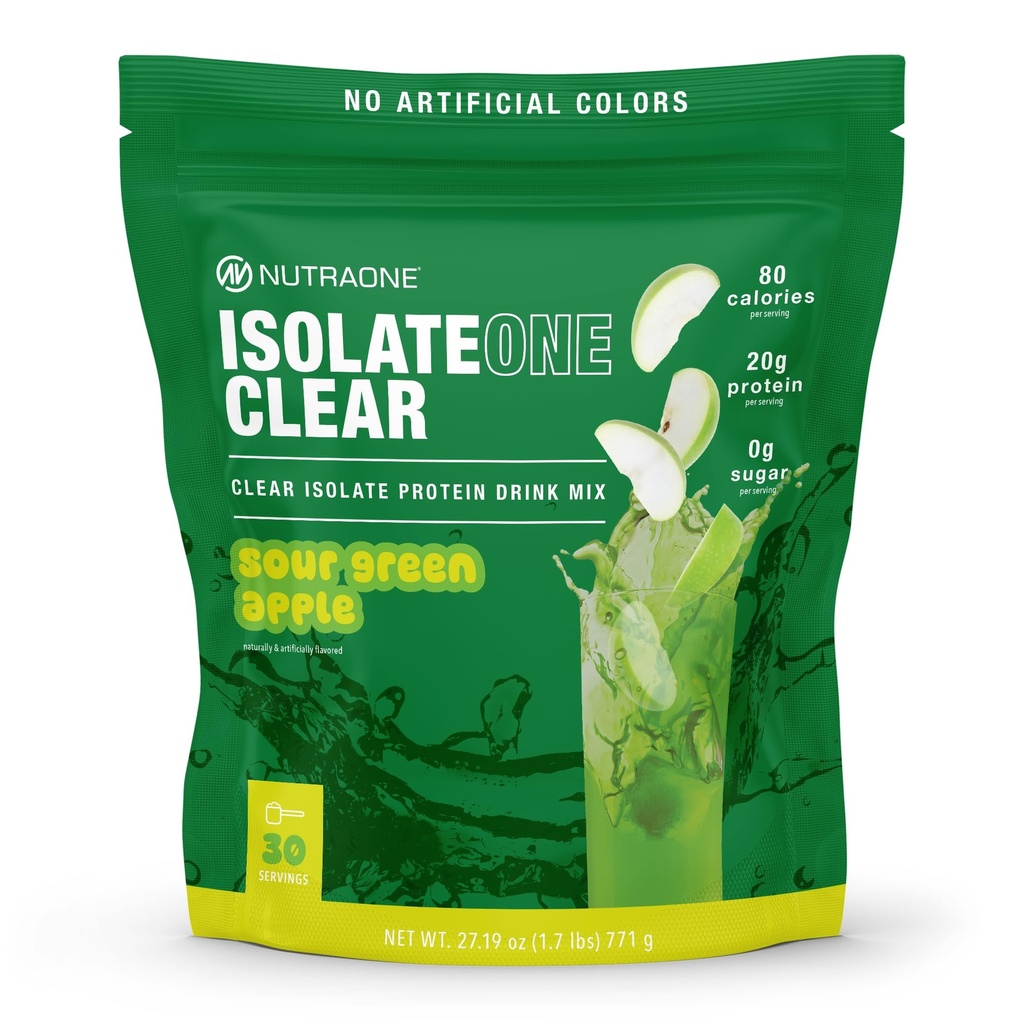 NutraOne Clear Whey Protein Powder Drink Mix, Naturally & Artificially Flavored, Clear Protein Drink, 20g of Protein, Zero Sugar (Sour Green Apple - 30 Servings)