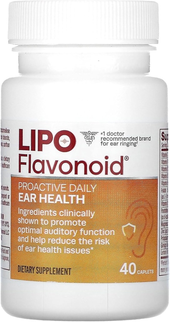 Proactive Daily Ear Health Supplement by Lipo-Flavonoid, Promotes Long Term and Supports Optimal Auditory Function and Cognitive Health, 40 Caplets