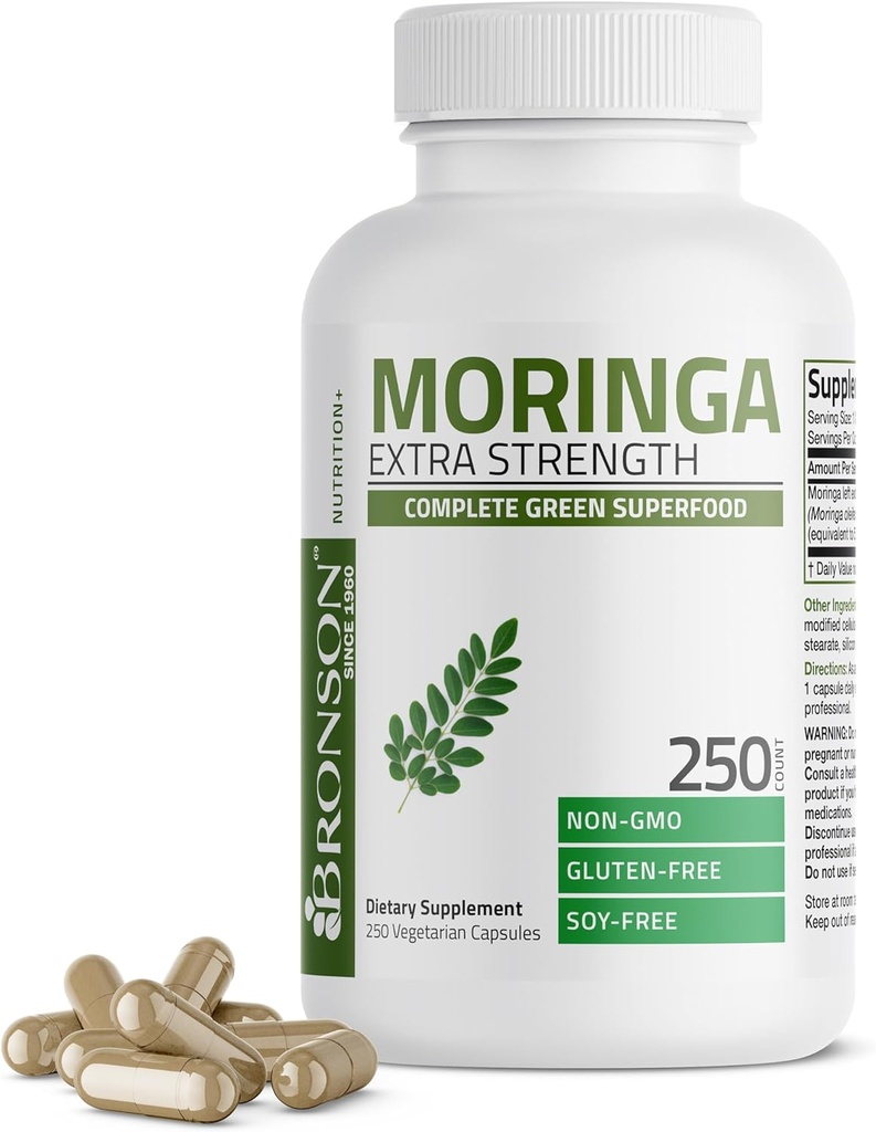 Bronson Moringa Capsules Extra Strength Moringa Oleifera Poudre, 250 Compte