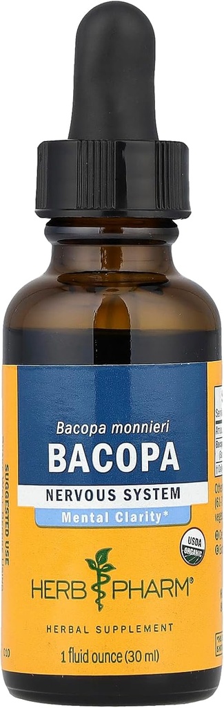 Extrait liquide de Bacopa biologique certifié Herb Pharm pour le soutien du cerveau - 1 once (DBAC01)
