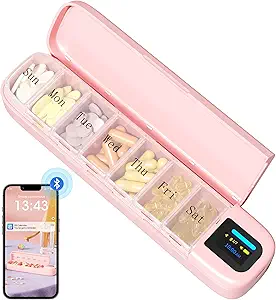 Distributeur automatique de pilules Daviky, organisateur de pilules intelligentes avec alarme, boîte à pilules 7 jours avec APP, cas de pilule hebdomadaire, rappel de pilule portable pour médicaments, suppléments et vitamines (puits)
