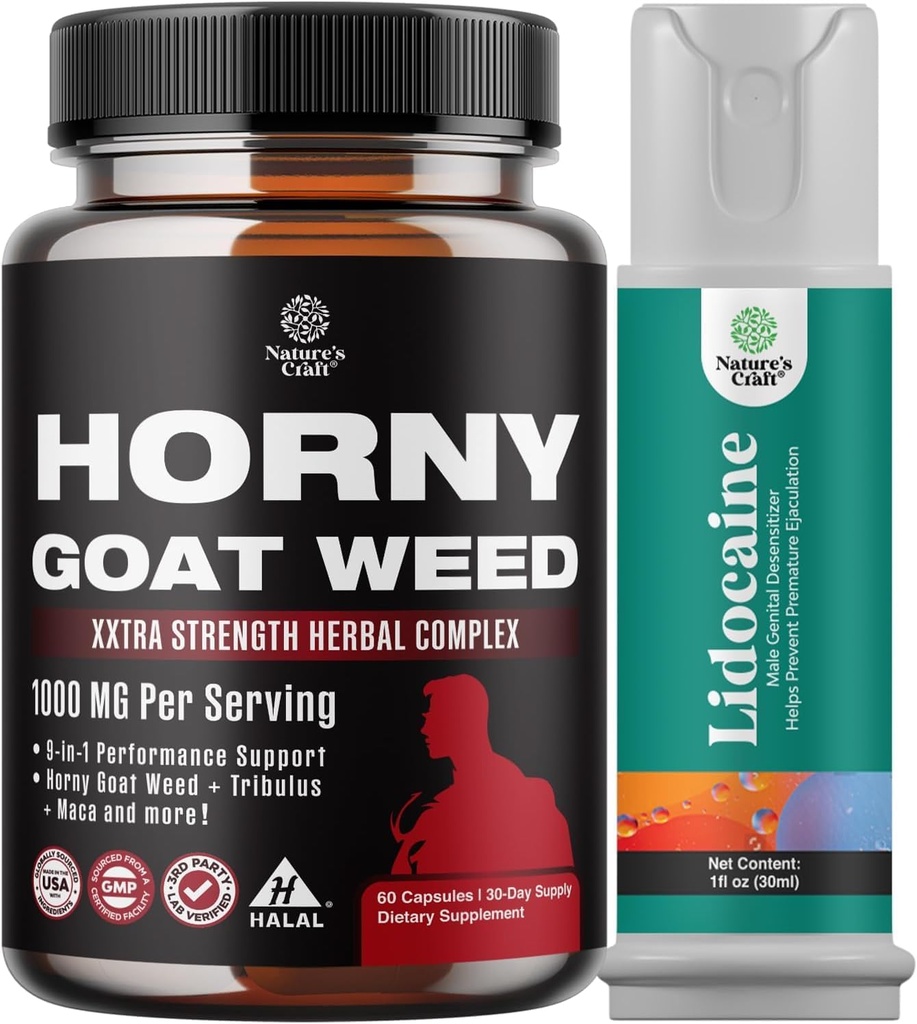 Bundle of Horny Goat Extract Complex for Men and Women Enhanced Energy and Stamina and Black Maca Root Capsules for Men - Invigorating Drive Mood & Energy Booster for Men