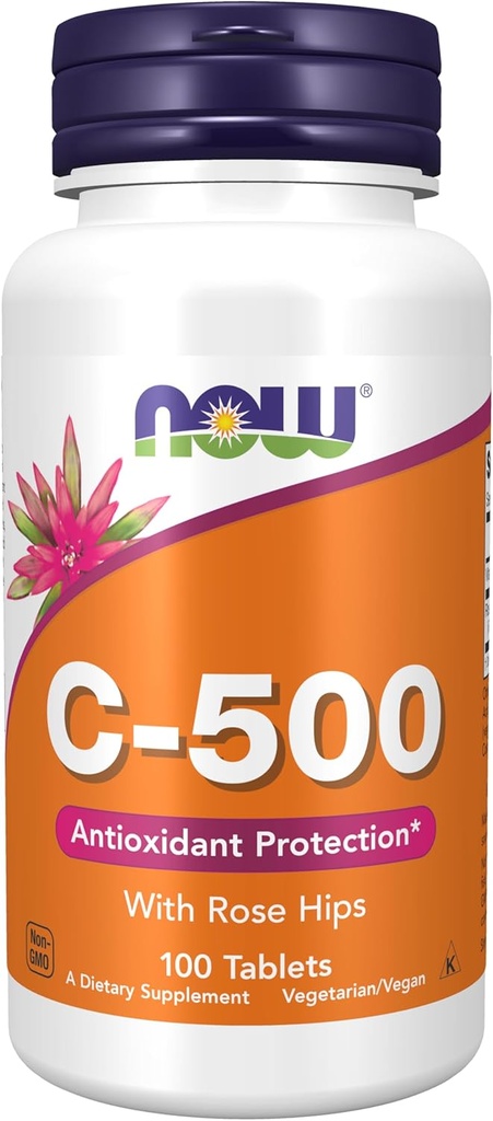 MAINTENANT compléments alimentaires, vitamine C-500 avec hanches roses, protection antioxydante*, 100 comprimés