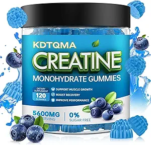 Monohydrate de créatine pour hommes et femmes 120 CT - 5600mg de Monohydrate de créatine par service, Monohydrate de créatine à croquer pour le soutien musculaire et l'énergie boost, sans sucre, végétalien (flaveur de bleuets)