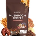 Café de champignons, 6 champignons adaptogènes (Manille de Lion, Cordyceps, Turkey Tail & Other) mélangés avec du café instantané Premium pour Focus, Energy, Immune et Gut Health Support, 30 portions