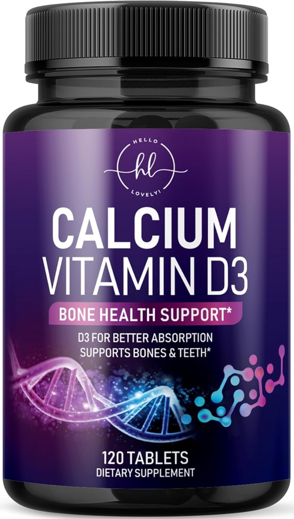 Supplément de calcium 1200 mg - avec vitamine D3 pour la meilleure absorption - Soutiens Imune Santé, Bones & Dents - Carbonate de calcium naturel + 1600 UI de D3 - mis en bouteille aux États-Unis pour les femmes et les hommes - 120 comprimés