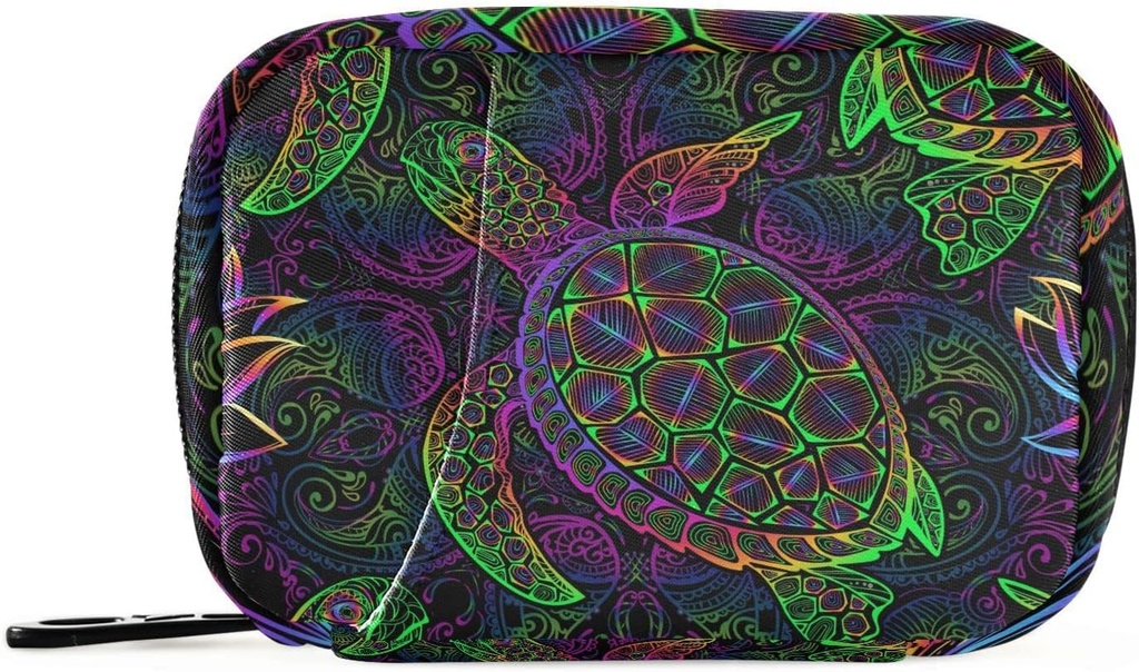 Pill Box Boho Sea Turtle avec Lotus et Mandala 7 Jours Pill Case Travel Pill Organizer Bag avec Zipper Portable Weekly Vitamine Complement Holder Pouch Bag