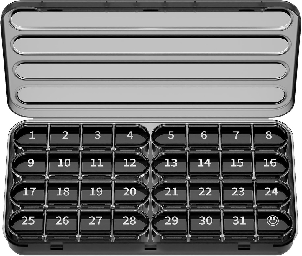 Zoksi Monthly Pill Organizer 1 fois par jour, 30 jours Pill Box Organizer, un mois Pill Case pour voyager, 31 jours Conteneur quotidien de médicaments pour les vitamines, suppléments et médicaments (noir)