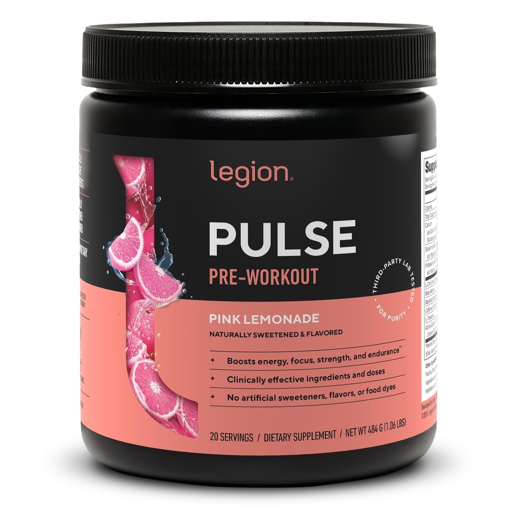 LÉGION Pulse avant l'entraînement - Toutes les boissons naturelles d'oxyde nitrique pour stimuler l'énergie, sans créatine, naturellement sucré, Beta Alanine, Citrulline, Alpha GPC (Pink Lemonade)