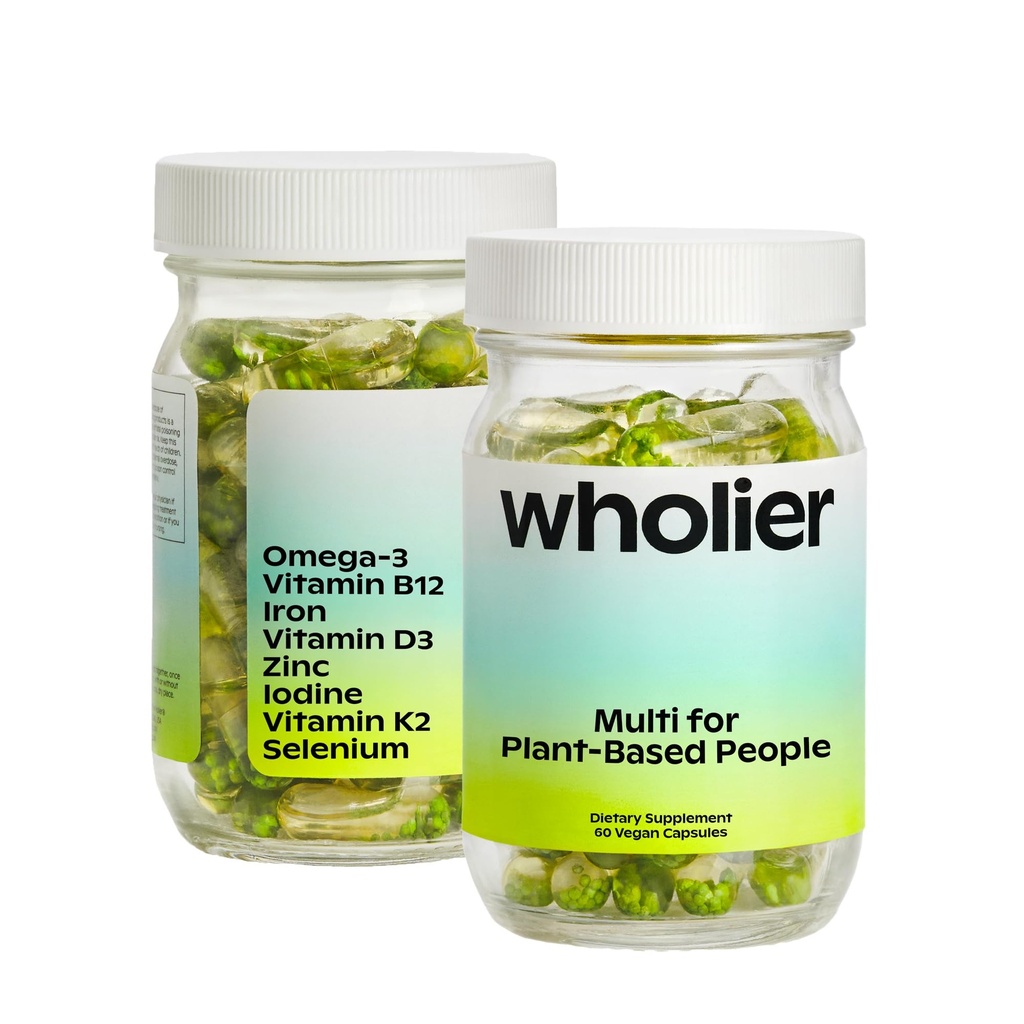 oméga-3 végane à base de plantes, vitamine D, B12, zinc, vitamine K2, fer, iode, sélénium.