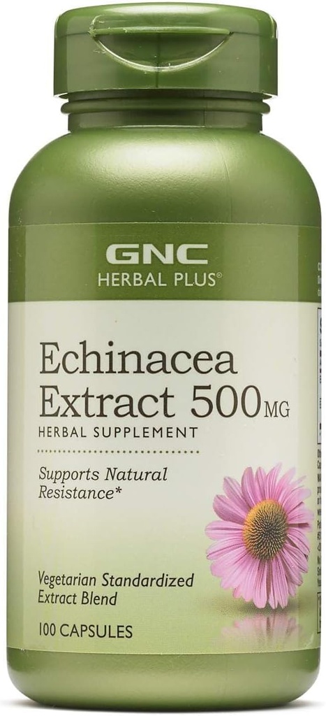 GNC Herbal Plus Echinacea Extract 500mg Supplément, Végétarien, soutient la résistance naturelle, 100 portions