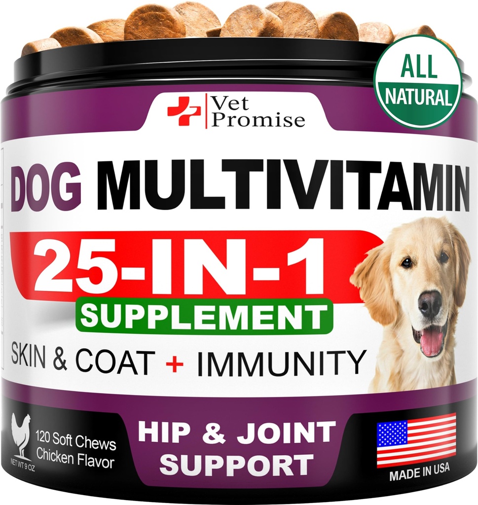 Multivitamine de chien à croquer avec de la glucosamine - Vitamines et suppléments de chien - Multivitamine de chien et de chiot pour chiens - Soutien conjoint animal Santé - Immunité - Mobilité - Énergie - Gut - Peau - 120 Chews