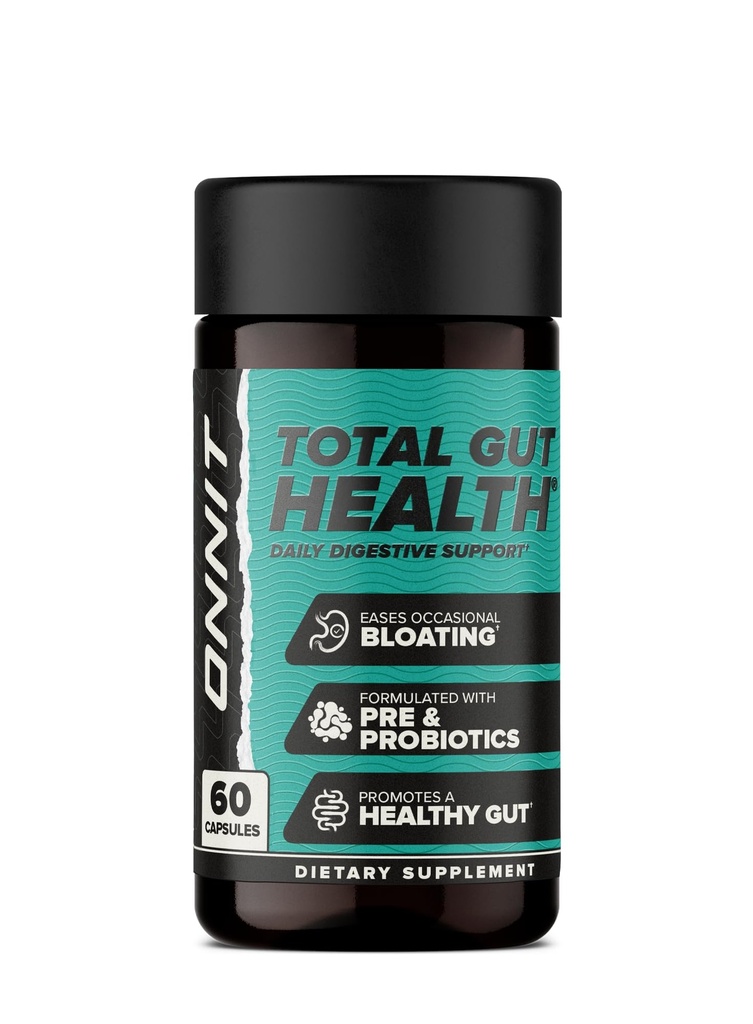 ONNIT Total Gut Health Daily Digestive Support, IGENTM Supplément de digestion non-OGM testé pour les femmes et les hommes avec 7 souches de probiotiques, de prébiotiques, d'enzymes et de bêtaine HCL, 60 Nombre