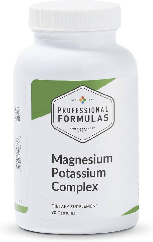 Formules professionnelles Complexe de magnésium potassique – Magnésium hautement absorbant (malé et citrate) et Citrate de potassium – Soutient l'équilibre musculaire, nerveux, cardiaque et électrolytique – 90 Capsules
