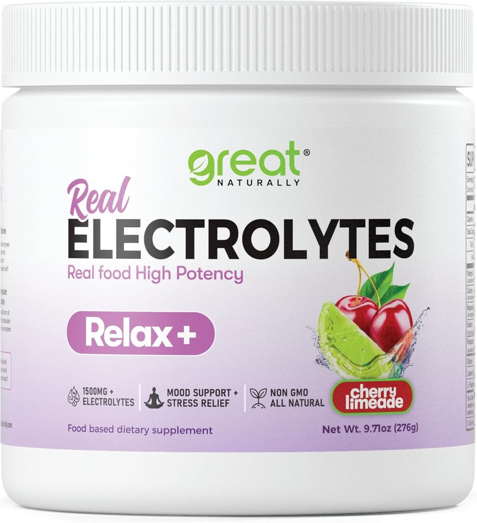 Relax+ Cherry Limeade Calming Electrolyte Supplement: Hydration & Mood Support for Relaxation, Stress Relief, Adrenal & Cortisol Support - Glycine, L-Theanine, Lemon Balm - USA Made