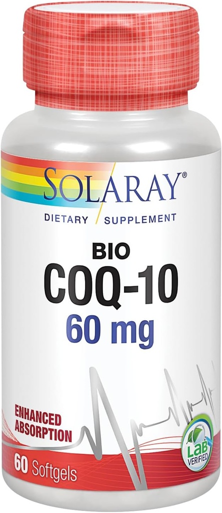 SOLARAY Bio CoQ-10 60 mg | Enhanced Absorption | Vitamins A & E | Healthy Heart & Cellular Energy Support | 60 Softgels