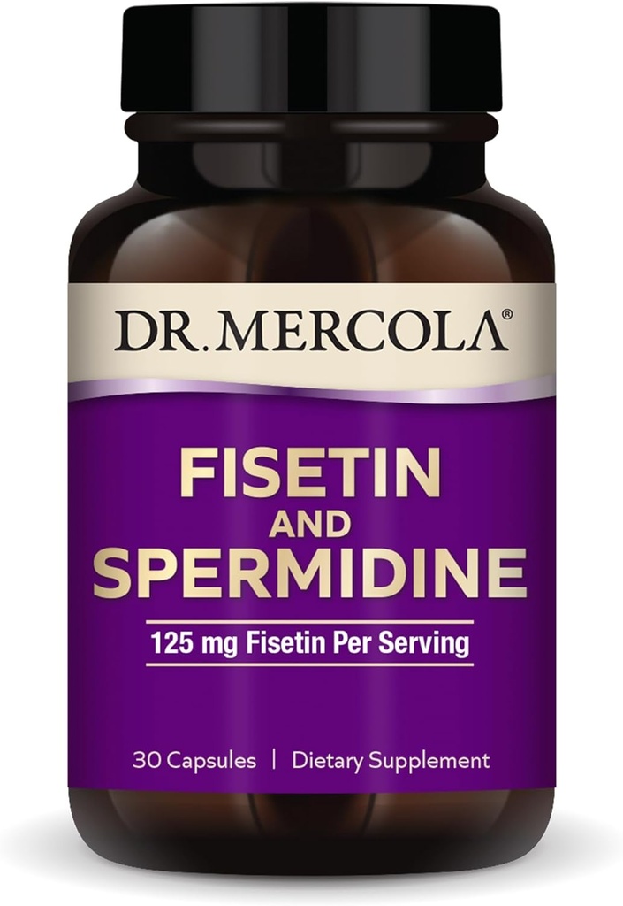 Dr Mercola Fisetin et Spermidine, 30 gélules 125 mg de fisétine, sans OGM, sans gluten, sans soja