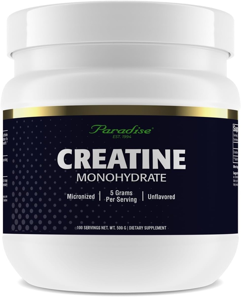 Paradise Creatine Monohydrate Powder, Micronized for Enhanced Absorption, Supports Muscle Building & Athletic Performance, 500g, 100 Servings