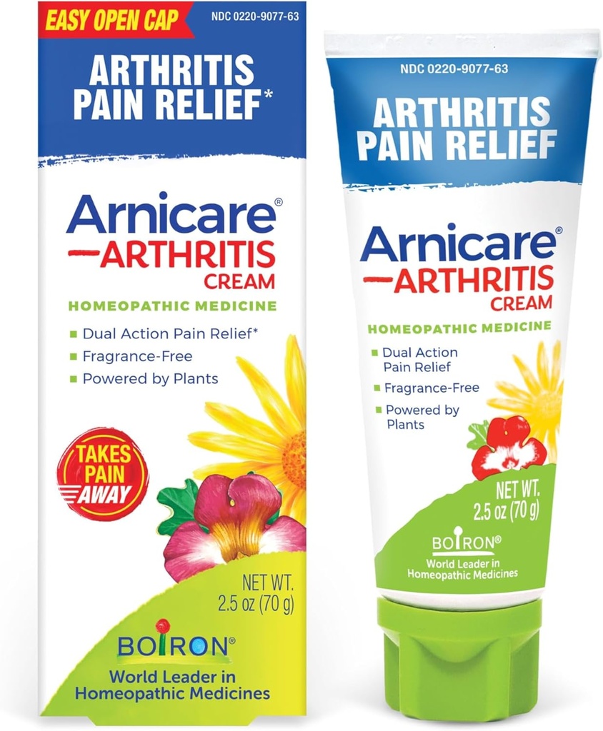 Boiron Arnicare Crème d'arthrite pour soulager la douleur des genoux, des mains, des poignets, des elbows, des articulations et des muscles – rapidement absorbé et sans parfum – 2,5 oz
