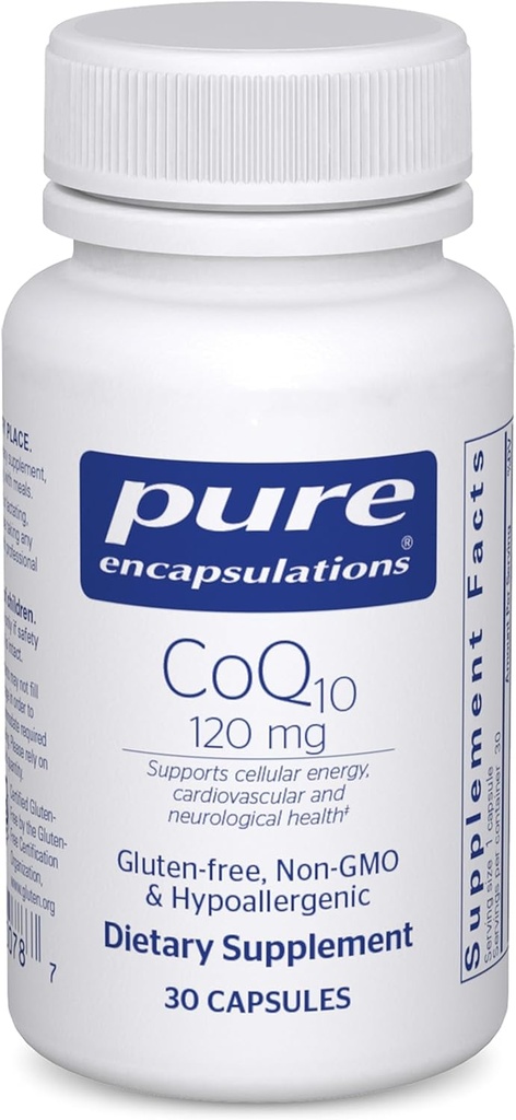 Pure Encapsulations CoQ10 120 mg - Coenzyme Q10 Supplement for Heart Health, Energy, Antioxidants, Brain & Memory Health - Cellular Health, Cognition & Cardiovascular Support* - 30 Capsules