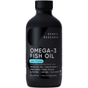 Sports Research® Omega-3 Huile de poisson, bouteille de verre de 8 oz - 4685mg d'huile de poisson de l'Alaska capturée sauvage par portion - Liquide facile à prendre · Saveur de citron · Non-OGM · Certifié MSC durable - 48 portions