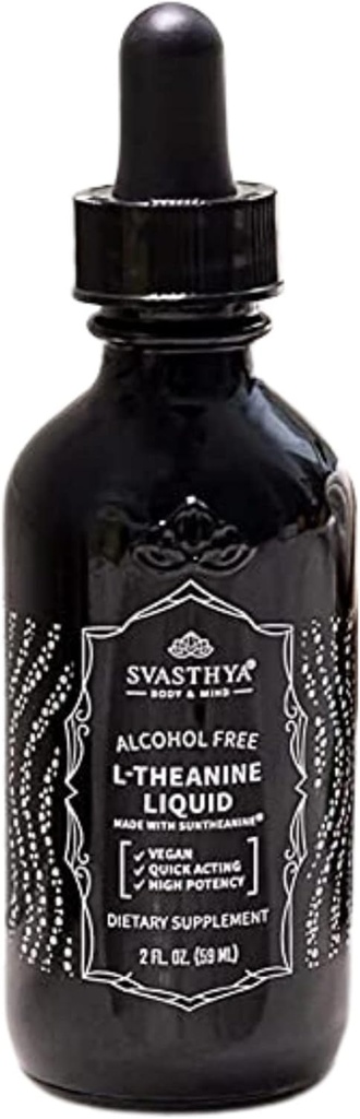 Svasthya Body & Mind 100% Pure L-Theanine Liquid Supplement – 2FL. OZ. (60ML) for Stress Reduction, Improved Concentration