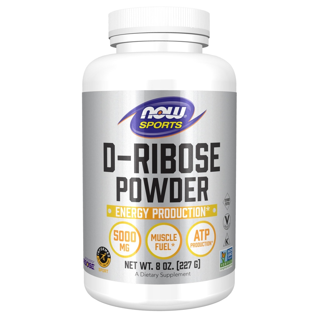 MAINTENANT Aliments Sports Nutrition, poudre D-Ribose 5 000 mg, certifié non OGM, production d'énergie*, 8-Ounce