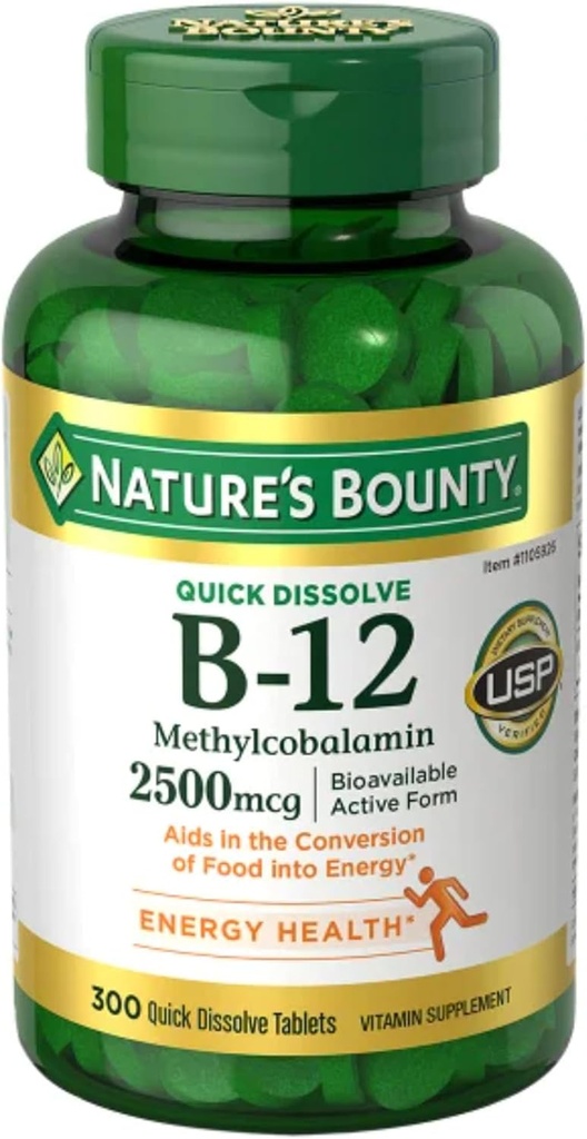 OProCyn Natures Boun ty Vitamine B-12 2500 mcg, 300 comprimés à dissoudre rapidement