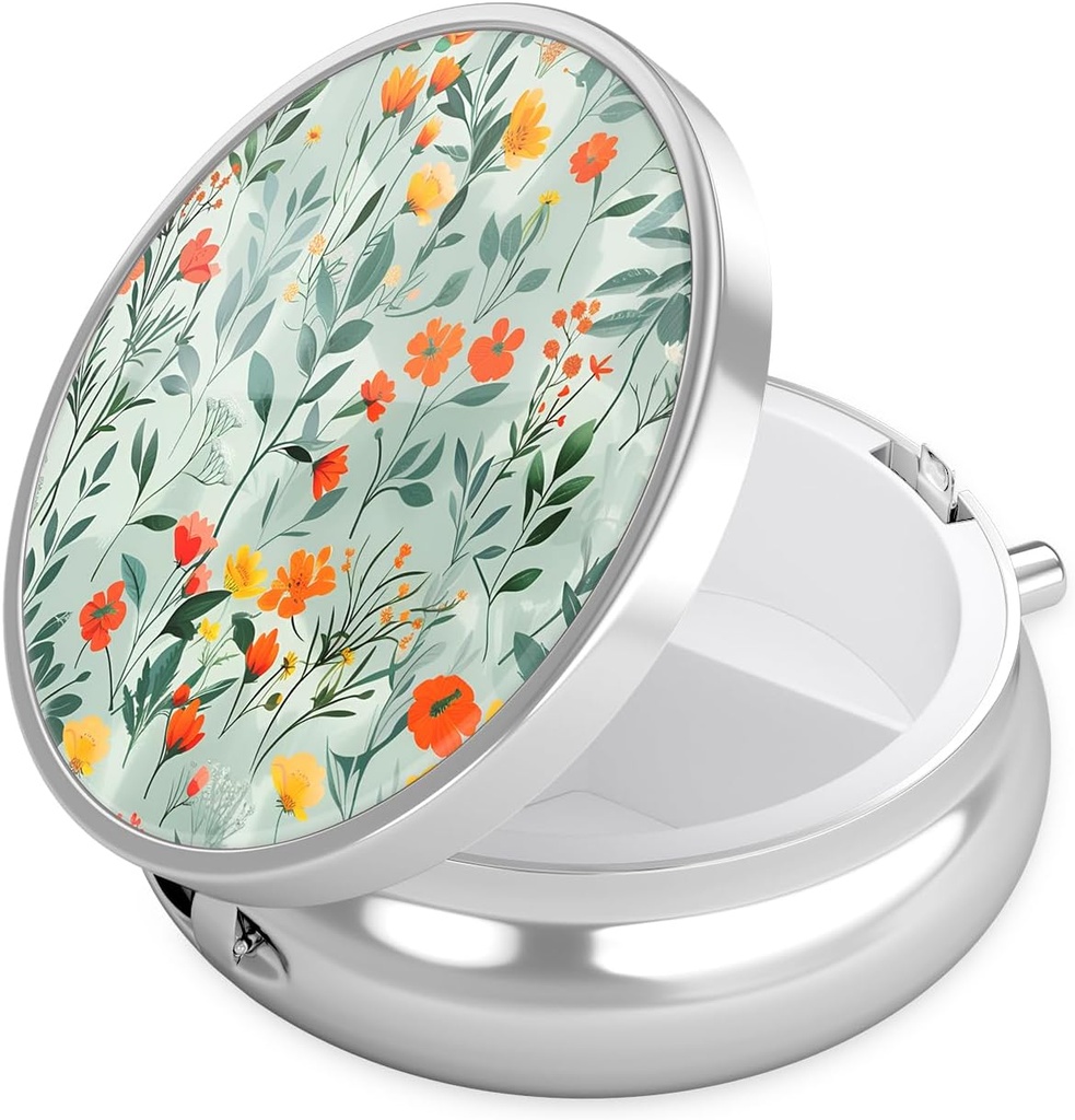 Boîte à pilules Nipichsha, petit étui à pilules pour la Purse & Pocket, organisateur mignon de médecine de voyage, porte-conteneur de médicaments portables pour tenir les vitamines, médicaments, huile de poisson et supplément, B02-Beautiful Flowers
