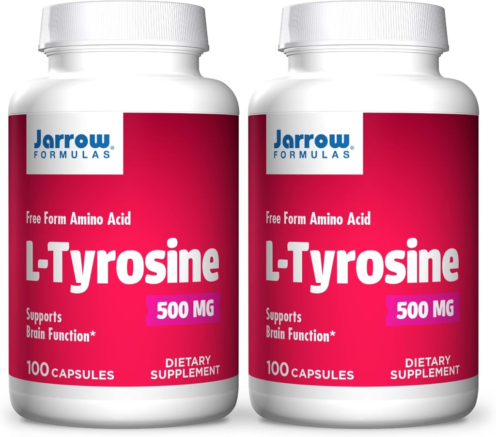 Formules de Jarrow L-Tyrosine 500 mg - 100 Capsules - Soutienne la fonction cérébrale - Précurseur neurotransmetteur du cerveau - Acid Amino de forme libre - Contient de la cristalline pure L-Tyrosine - 100 portions