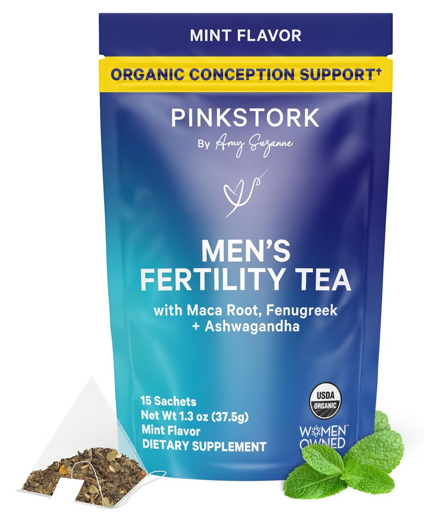 Thé Fécondité Homme Stork Bleu: Suppléments de fertilité biologique pour hommes, Thé Vert, Racine de Maca et Ginkgo Biloba pour la santé reproductive masculine, menthe, 15 sachets