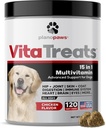 Vita Treats - Vitamines et suppléments pour chiens - Huile de chanvre pour chiens - Glucosamine Chondroïtine pour chiens - Omega 3 Huile de poisson pour la peau et le manteau - Probiotiques - Supplément pour chiens - 120 Chien Multivitamin Chews