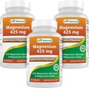 Best Naturals Magnésium 425 mg 180 Capsules de Véggie - Haute absorption Magnésium Glycinate et oxyde de magnésium Chélaté, non-OGM, sans gluten Muscle Relax (180 Nombre (paquet de 3))