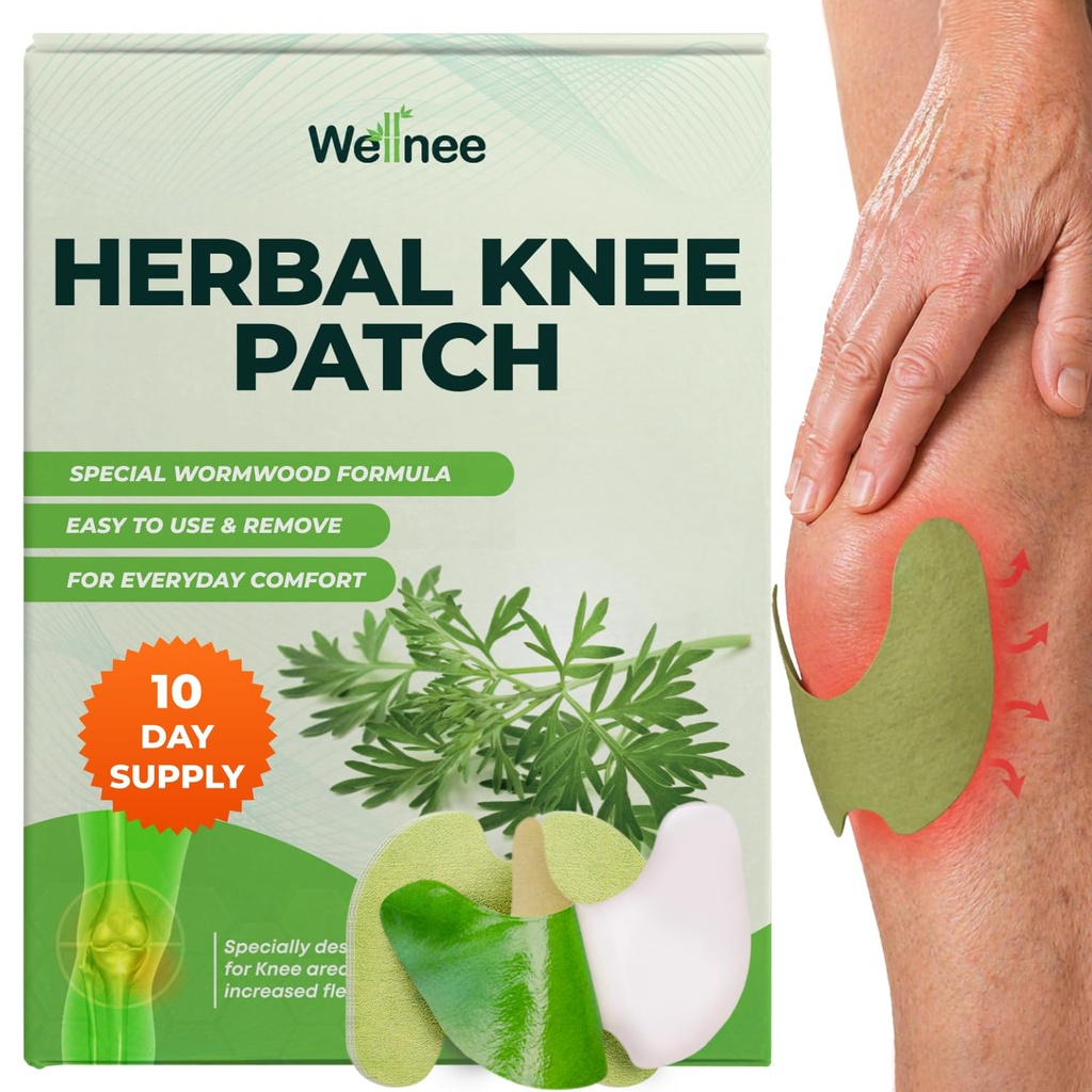 Wellnee Knee Patch original - Wellknee Platter pour le soutien du genou et la douleur musculaire - La force maximale pour un soulagement temporaire - Patchs de chaleur adhésifs fabriqués avec des herbes naturelles pour le bien-être (10 Pads)