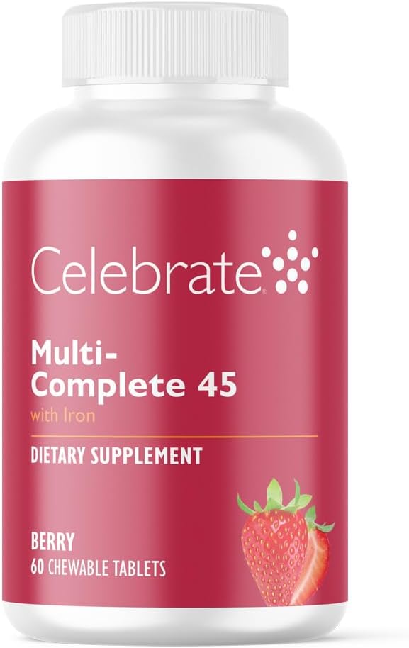Célébrez les vitamines Multi-Complete Chewables, 45mg Fer – Multivitamine bariatrique quotidienne pour la gastrectomie des manches et la chirurgie de contournement gastrique – Vitamines et minéraux essentiels - Berry (60 comprimés)