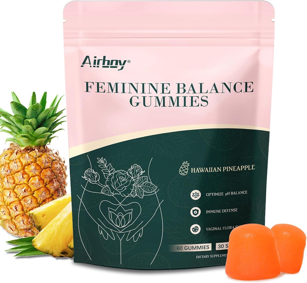 Airboy Équilibre Féminine Gommies - Gommies d'ananas pour femmes PH - Probiotiques vaginaux Gommy - Soutien immunitaire, Équilibre flore vaginal - 60 Gommies