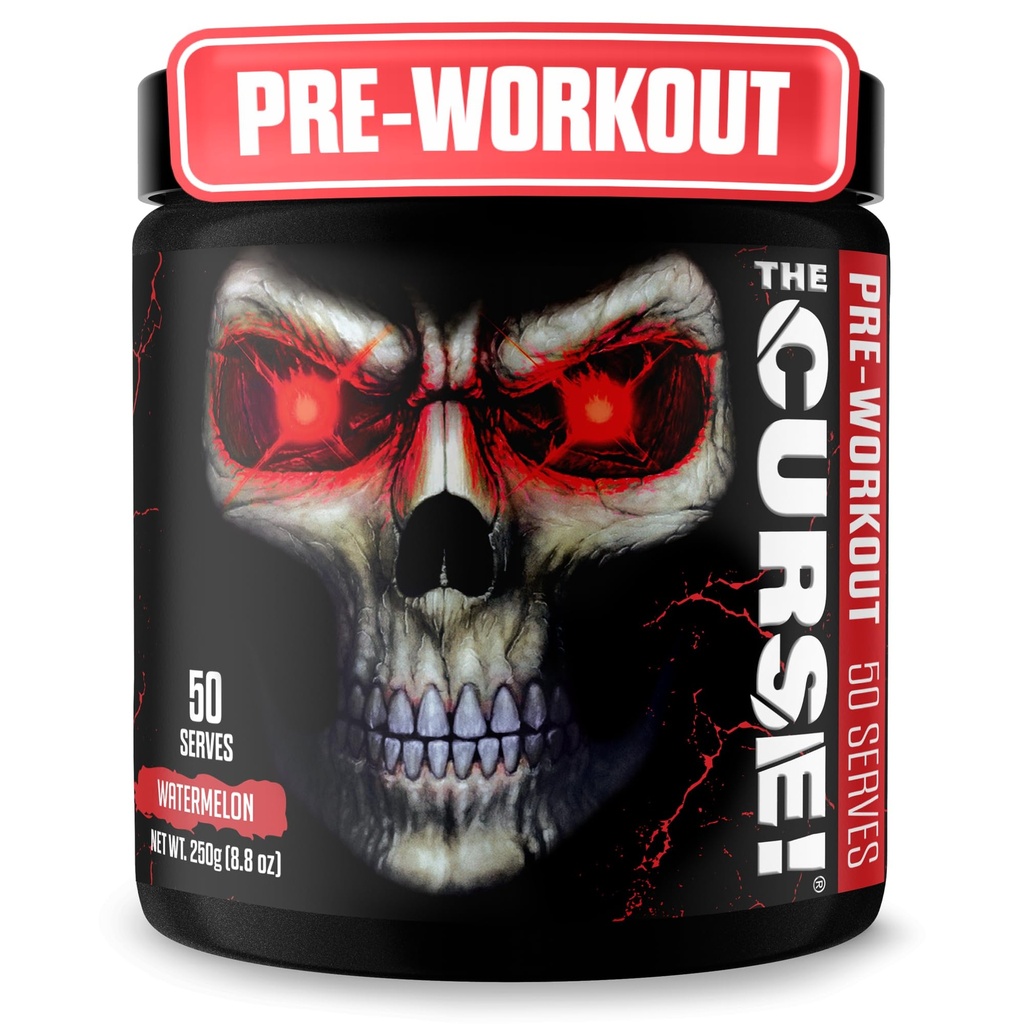 JNX SPORTS La Malédiction ! Poudre de pré-entraînement pour hommes et femmes, caféine, bêta-alanine, créatine, L-citrulline, 50 portions, goût de pastèque – Boost Energy, Strength & Focus
