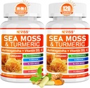 Capsules de mousse de mer - Mousse de mer irlandaise avec l'Ashwagandha Turmeric Plus, Black See Oil, Bladderwrack, Root Burdock,Vitamine C & D3, ACV Chlorophyll 120Cts