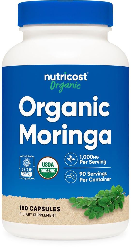 Nutricost Moringa Capsules 500mg, 180 Capsules (90 portions) - Capsules végétariennes, non OGM, sans gluten