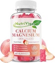 Gommies de calcium 600mg avec vitamine D3, Gommies de zinc de magnésium de calcium pour os et immunosupport, supplément de calcium pour les femmes et les hommes, sans sucre, végétalien, parfum de pêche, 60 comte