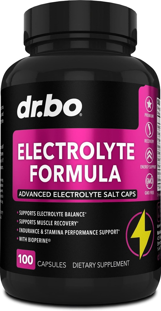 Comprimés de sel de supplément de pilules d'électrolyte - Capsules d'électrolyte avec du potassium, du magnésium, du sodium, du chlorure, du calcium Remplacement pour les suppléments de céto, de crampes et de sels de réhydratation - 100 bouchons d'hydratation