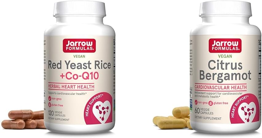 Jarrow Formulas Red Yeast Rice 1200 mg & Co-Q10 100 mg Per Serving-120 Veggie Caps-60 Servings & Heart Health-Vegan & Citrus Bergamot 500 mg-60 Servings (Veggie Caps)