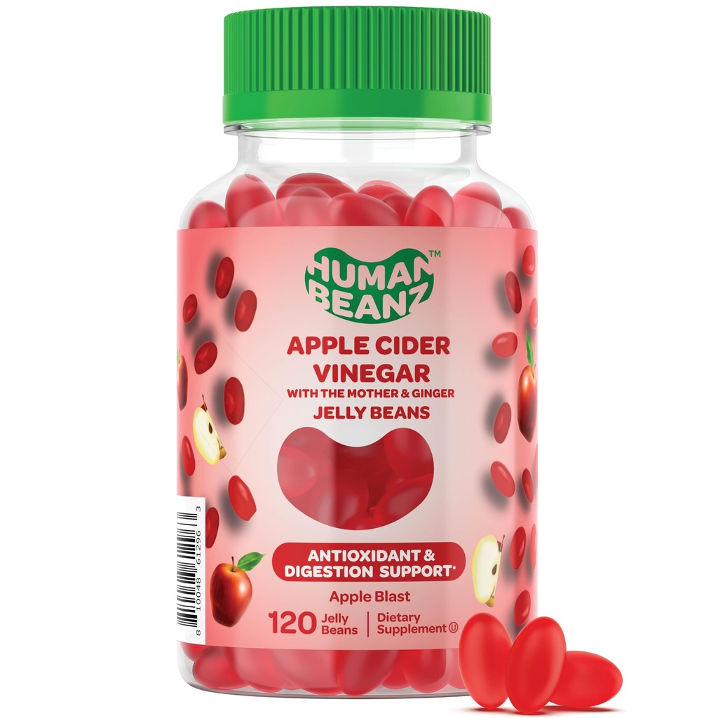 Cidre de pomme Vinegar Jelly Bean Gummies avec la mère et le gingembre, compléments alimentaires végétariens pour les hommes et les femmes, soutien de santé digestif, 120 pommes Blast Jelly Beans, Kosher