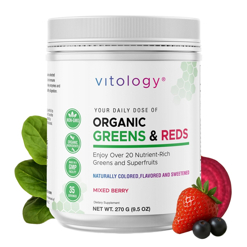 Organic Greens & Reds Superfoods Powder | 35 Servings | Daily Superfood Blend with Fruits, Vegetables, Adaptogens & Digestive Enzymes | Energy, Digestion & Immune Support