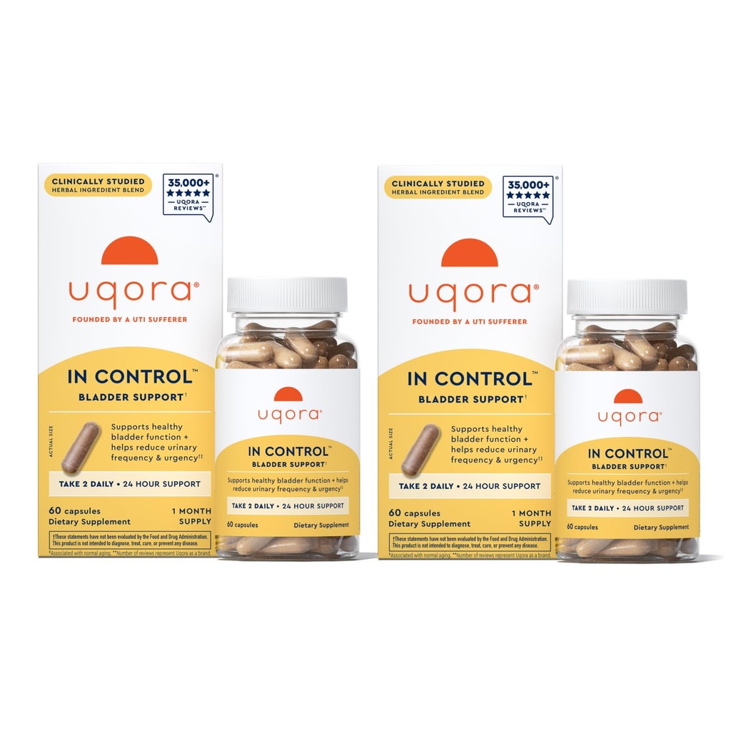 Uqora in Control Bladder Support - Daily Bladder Care Supplement for Urinary Urgency, Frequency & Occasional Leaks - Horsetail & Spicebush - Vegetarian & Gluten-Free - 120 Capsules (2 Pack)