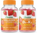 Collagène et vitamine C viables + Vitamine D3 + Vitamine K2, Gommies - Grande dégustation, supplément de vitamine, sans gluten, sans OGM, gommy à croquer