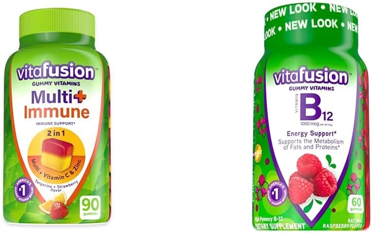 Vitafusion Multi+ Immune Support* Vitamines gommy adultes avec vitamine C, zinc B12 Vitamines gommy, framboise, 60ct