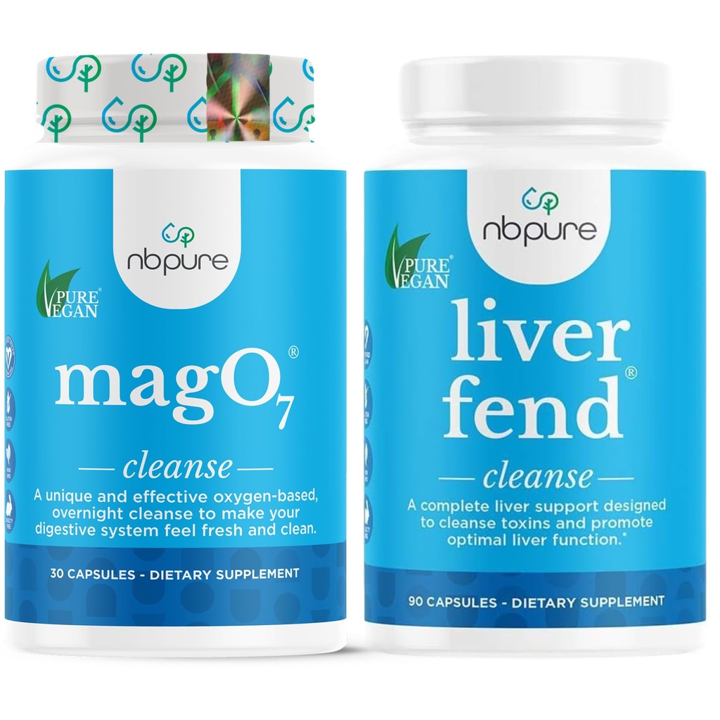 nbpure MagO7 (30ct) + Liver Fend Detox (90 ct Bundle | Oxygen-Powered Colon Cleanse & Liver Support | Relief for Occasional Constipation, Bloating & Toxin Build-Up | Ozonated Magnesium + Milk Thistle